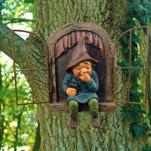 LSDZHK Tree Hugger Garden Statue, Gnome Resin Figure Hanging Outdoor Decoration for Patio Lawn (Women)