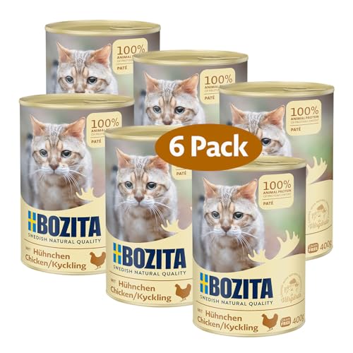Bozita Paté Hühnchen Getreidefrei – 6x400g Nassfutter für Katzen & Kitten. Alleinfutter mit 9,5 % Protein & 5 % Fett aus hochwertigen, natürlichen Zutaten ohne Getreide - aus Schweden
