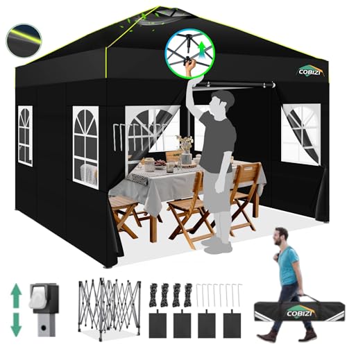 COBIZI Pavillon 3x3 Faltpavillon mit 4 Seitenwänden, Schwarz