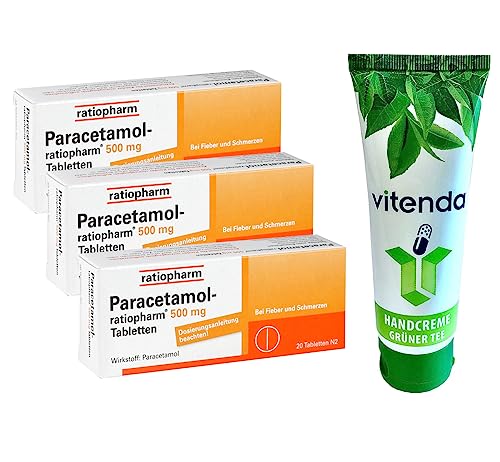 Paracetamol-ratiopharm 500 mg Tabletten 3x20 Stück inclusive einer Handcreme von vitend - Der gut verträgliche Klassiker hilft gegen Schmerzen und Fieber