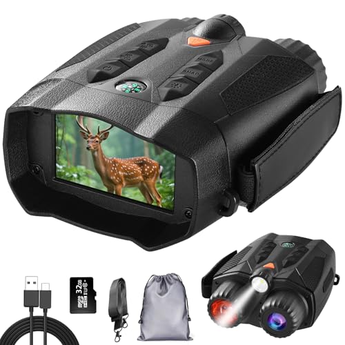 Koolertron Nachtsichtgerät, HD Fernglas mit 5 W 850NM Infrarot Nachtsicht, 5000 mAh Wiederaufladbares, 10X Digitalzoom, 7 Stufen IR für Camping Jagd Vogelbeobachtung, 32GB TF-Karte
