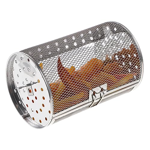 LALADEFIEE Drehkorb Für Grill Ofenkorb Bewegliche Tür Air Fryer Zubehör Edelstahl Robust Silbergrau