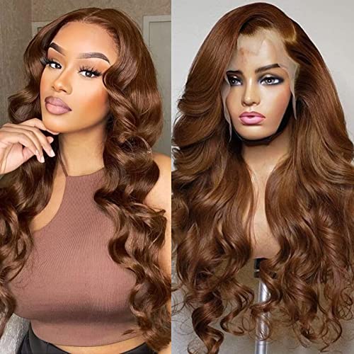 Smilenice 20 Zoll Echthaar Perücke 13x6 Body Wave Braun 200% Dichte HD Lace Front Wig Human Hair Wig #4 Perücke Damen mit Babyhaar Light Brown Human Hair for Women