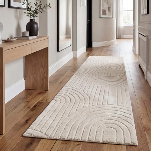 Paco Home Teppich Wohnzimmer Schlafzimmer Hochflor Weich Uni Skandinavisch Boho Motiv 3D Optik Regenbogen Waschbar Creme, Grösse:80x150 cm