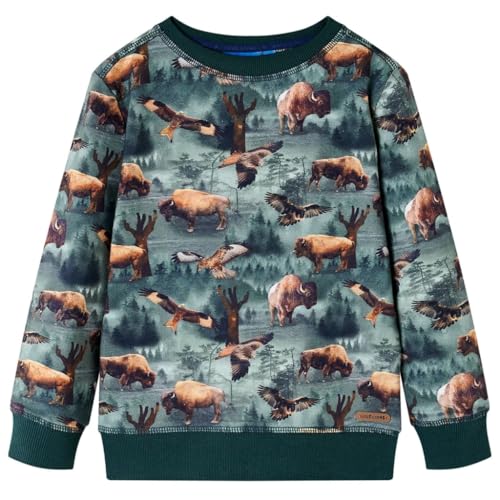 Kinder Sweatshirt mit Rinder Adler Langarmshirt Pullover Pulli Dunkelgrün 128