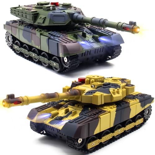RC Panzer Ferngesteuerter mit Infrarot Schussfunktion - 2,4GHz Kampfpanzer Armee Tank Spielzeug mit 360° Drehturm Auto Demo Sound Licht – Militärfahrzeugmodell Geschenk für Kinder Erwachsene Jungen