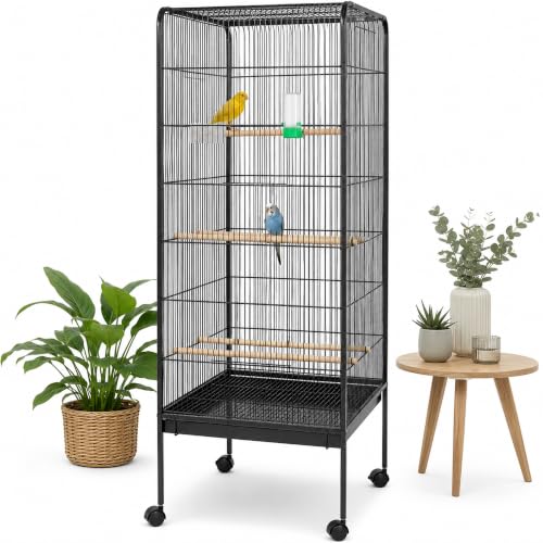 Mucola Vogelvoliere 146x54,5x54,5 cm pulverbeschichtetes Eisen Anthrazit | Vogelkäfig Vogelbauer Voliere groß mit herausnehmbarer Bodenwanne | Wellensittichkäfig Papageienkäfig Vogelhaus Gitter