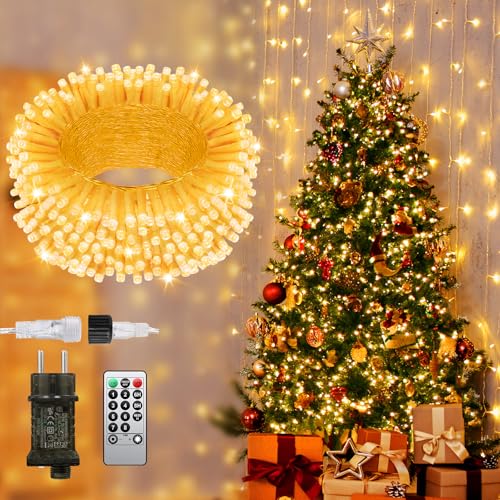 JIXXULVU Lichterkette Außen 38M 380 LED,Warmweiß Lichterkette Außen, Weihnachtslichter für draußen, Timer & Speicher, wasserdicht 8 Modi Plug in Fairy Light für Baum Indoor Schlafzimmer