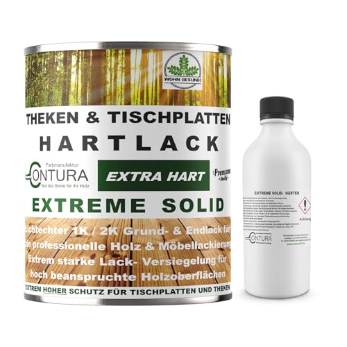 Hartlack 2K Lack Thekenlack Matt Tischplattenlack Theken Holzlack Klarlack Set mit Härter Contura Zweikomponenten Lack Mattlack farblos (750ml. Set)