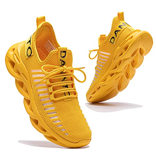 DANNTO Laufschuhe Herren Turnschuhe Damen Sneaker Leichte Atmungsaktiv rutschfeste Sportschuhe Gym Fitness Outdoor Schuhe Fashion Straßenlaufschuhe Gelb 43