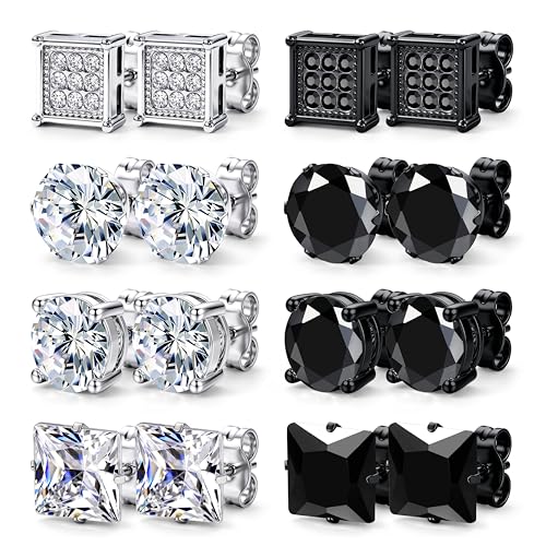 Dochais Herren Ohrringe Silber Schwarz Diamant, Edelstahl Ohrstecker Hypoallergen Zirkonia Männer Ohrschmuck, Klassische Stecker für Männer Jungen Damen