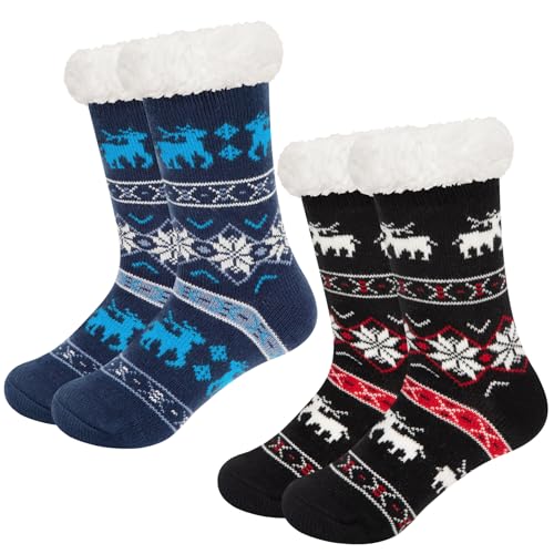 Chalier Fashion 2 Paar Damen Socken Hüttensocke Kuschelsocken Hüttensocken Damen Pantoffelsocken Frauen Warme Wintersocken Socken Stoppersocken Flauschige