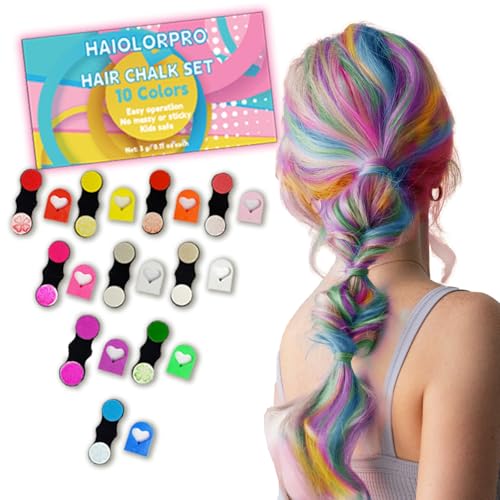 HaiolorPro Haarkreide für Mädchen Set, 10 Auswaschbare Farben Haarkreide für Kinder, Mitgebsel Kindergeburtstag, Geschenk Mädchen 4 Jahre bis 15 Jahre, Mädchen 5 Jahre Geschenkideen