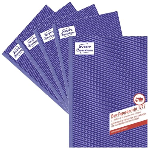 AVERY Zweckform 1777-5 Bau-Tagesbericht im 5er-Pack(A4, selbstdurchschreibend, gem. baubehördlichen Richtlinien, für Deutschland u. Österreich zum Nachweis erledigter Arbeit) 3x40 Blatt weiß/gelb/rosa