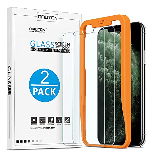 OMOTON Panzer Schutz Glas für iPhone 11 Pro/iPhone X/iPhone XS mit Rahmen-Installationshilfe, Anti- Kratzer, Bläschenfrei, 9H Härte, HD-Klar, 2 Stück