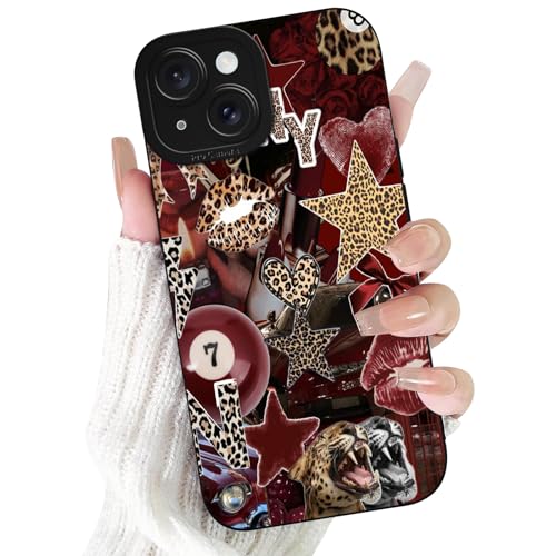 Xylota Handyhülle für iPhone 15 6,1'' Hülle, Aesthetic Leopard Muster Design Schutzhülle, Süßes Vintage Weiche TPU Stoßfeste Silikon Men Mädchen Frauen Kratzfest Kameraschutz Case, Rot