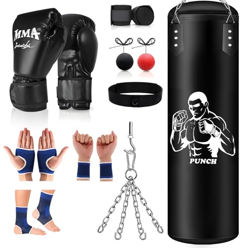 Boxsack Set Hängend 120cm Ungefüllt mit MMA Handschuhen & Halterung