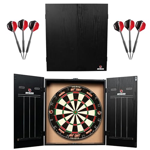 Ruthless Home Darts Center | Komplettes Home Dart Board Center inkl. Schrank, Dartscheibe und 2 Sets Dartpfeile (CAB518)
