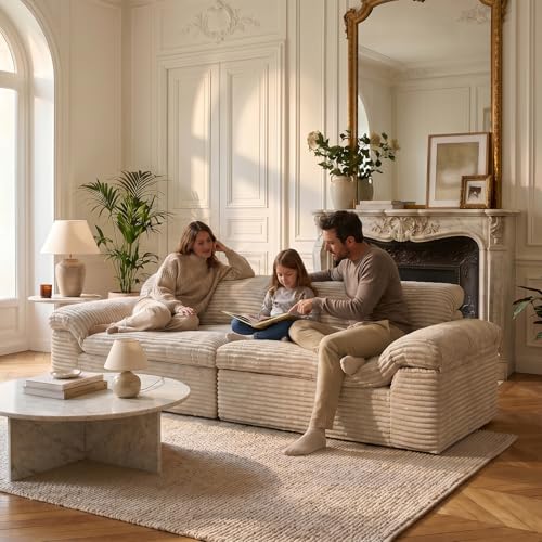 Vesgantti 260 cm 3-Sitzer Boneless Sofa, Cloud Cord, Cremeweiß