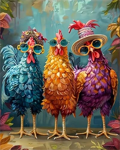 Nianxi Huhn Malen Nach Zahlen Erwachsene,Tier Paint by Numbers for Adult Diy Cheerful Painting Handgemalt Kreativ Bastelset für Geschenk Heimdekoration (bird)