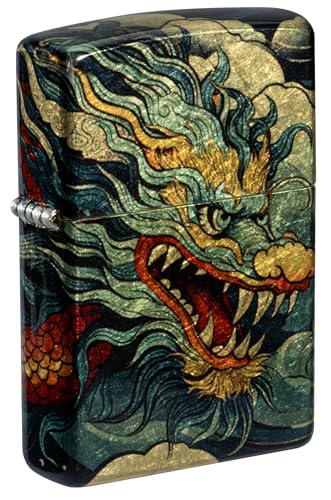 Zippo Sturmfeuerzeug - Colourful Dragon, 540° Tumbled Brass, Fusion - Nachfüllbar - Wiederverwendbar - Windfestes Design - Geschenkbox - Made in USA
