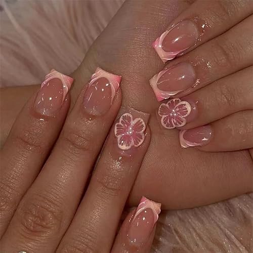 CharmBurst 24 Stück Minimalistische Grapefruit-Soda Press On Nails, Falsche Nägel, 3D Künstliche Nagelspitzen, Nägel zum Aufkleben für Schüler, Büro, Dates & Unterwegs