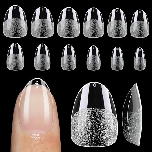 UNA GELLA Extra kurze Mandel Tips für Gelnägel, 120 Stück 12 Größen Full Cover Soft Gel Nageltips, Vorgeätzte Almond Nail Tips, Klare Acryl-Fake-Nägel zum Aufdrücken für DIY & Salon