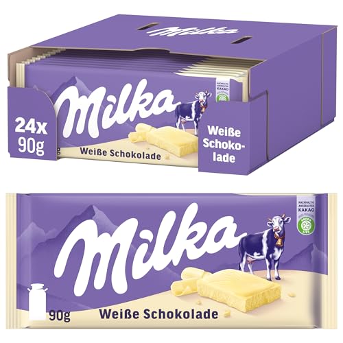 Milka Weiße Schokolade – zart-cremige Alpenmilch-Tafelschokolade im Vorratspack – 24 x 90g