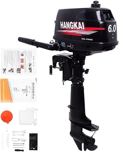 HANGKAI 2-Takt 6PS Außenbordmotor Benzinmotor, 102ccm Außenbordmotor Bootsmotor Außenbordmotoren Schlauchbootmotor CDI Wasserkühlt Fischerboot Benzinmotor für Fischerboote Angelboot