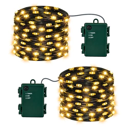 Isisyu 2 Stück Lichterkette Batterie, 5M 50 LED Warmweiß Micro Lichterkette Batteriebetrieben mit Timer, IP65 Wasserdicht Weihnachtsbeleuchtung für Außen und Innen, Hochzeit, Baum, Zimmer, Garten