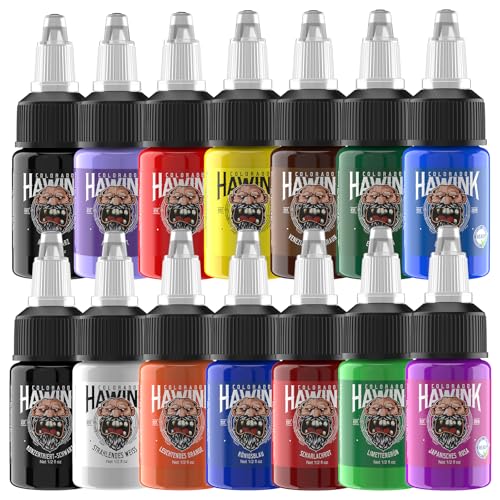 HAWINK Tattoo Farbe Set 0.5oz (15ml) 7 Flaschen Tinten Tattoo Zubehör Ink TI203DE-15-7