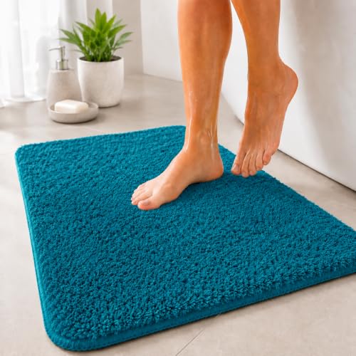 Floordirekt Badematte Sky - Badezimmerteppich - Weicher, dichter Hochflor - Rutschhemmend & Schnell trocknend - Geeignet für Fußbodenheizung - Eckig & Rund (50 x 80 cm, Petrol)