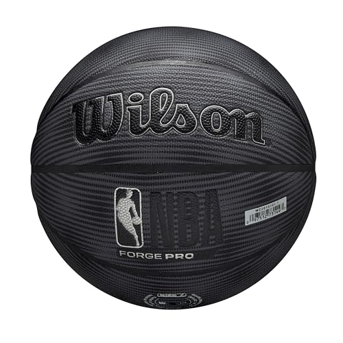 Wilson NBA Forge Pro Midnight Basketball, Bietet Sicheren Halt und Zuverlässigen Bounce, Mit Großartiger Luftstabilität, NBA-Zertifiziert, Farbe: Schwarz/Silber, Größe: 7