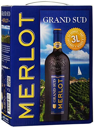Grand Sud - Merlot aus Süd-Frankreich - Sortentypischer Trocken Rotwein - Großpackungen Wein Bag in Box 3l (1 x 3 L)