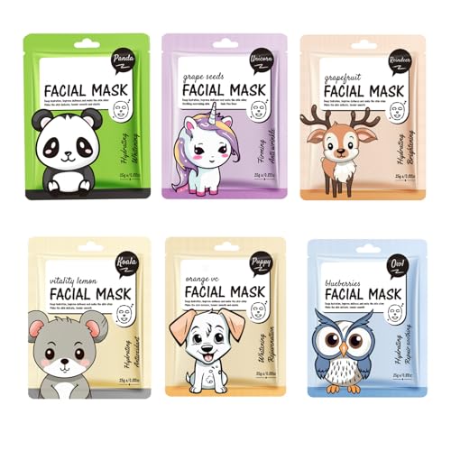 6 Stück Tuchmasken Gesicht Kinder -Hydrating & Nourishing für Teenager Mädchen und Frauen - Koreanische Kosmetik Tuchmasken Gesicht Feuchtigkeitspflege - Beauty Adventskalender Geschenkset für Teens