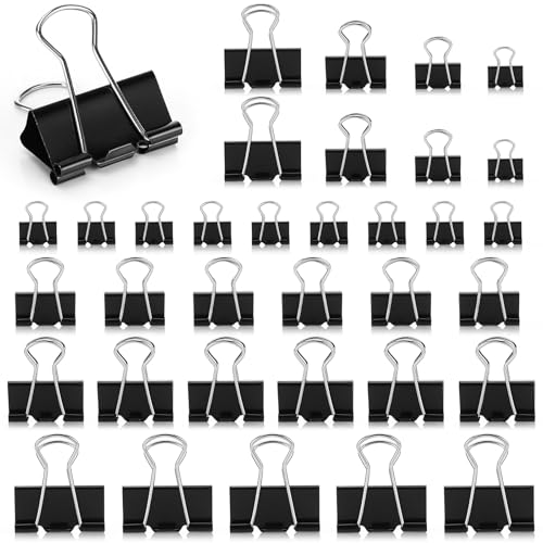 Zippicks 170 Stück Foldback Klammern Set, Binder Clips 15/19/25/32mm, Mini Papierklammern Schwarz Büroklammern Metall, Vielzweckklammern für Briefpapier Papier Bürobedarf Dokumenten