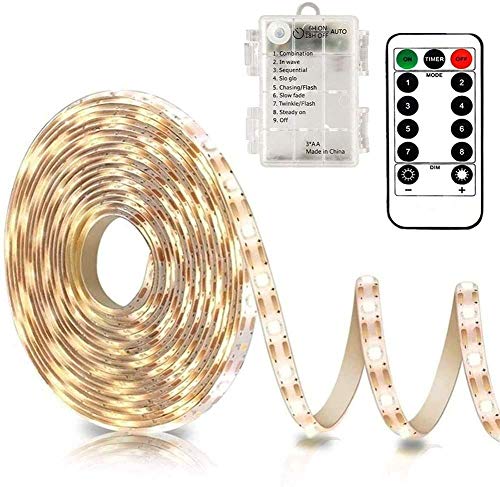 CCILAND LED Streifen Batterie, 3 Meter 90 LED Strip Batteriebetrieben mit 8 Modi Timer Fernbedienung, Dimmbar LED Band Schneidbar für Zuhause Deko (Warmweiß)