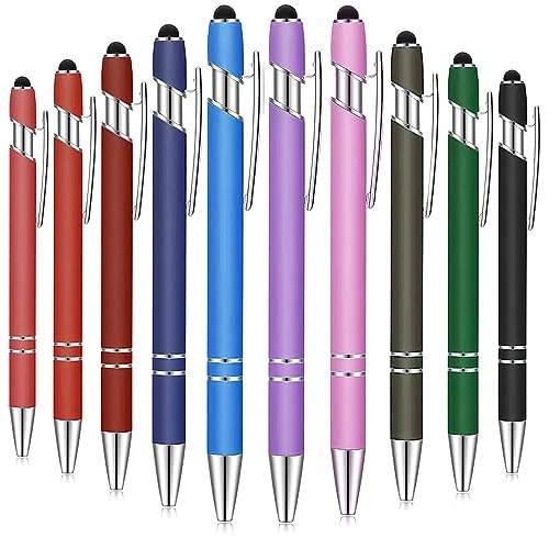 qingmeng Kugelschreiber mit Touchpen, 10 Stück Kugelschreiber Hochwertig Metall, Kugelschreibers Set Schwarz, Kulli für Einfaches & Weiches Schreiben, Gel Kugelschreibers Ergonomisch Aesthetic Pen
