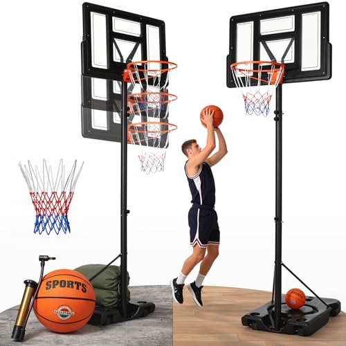VOWNER Basketballkorb Outdoor höhenverstellbar Basketballständer verbreiterte Basis mit Sandsack, inkl. Größe 5 Ball & Pumpe, mobil, Basketballanlage für Kinder & Erwachsene