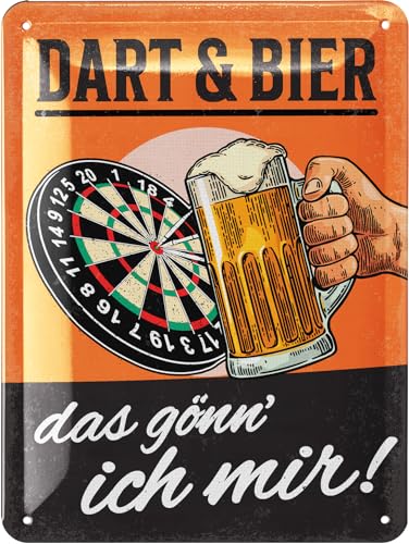 LANOLU Retro Blechschild Dart und Bier - Bar und Partykeller Dekoration - Irish Pub Deko - lustiges Geschenk für Männer - Darts Schild - Bardeko - vintage Metallschild 15x20cm