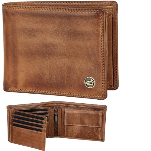 Fa.Volmer Leder Geldbörse Herren mit RFID-Schutz - extra-stabile Doppelnaht (8+3 Card - Antique Brown)