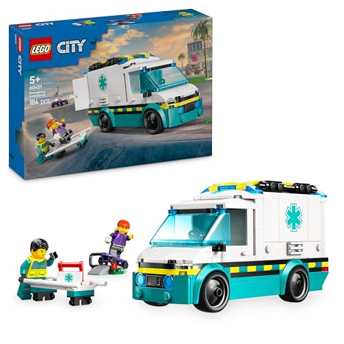 LEGO City Rettungswagen 60451 | Spielzeug ab 5 Jahren für Jungen, Spielzeug mit 2 Minifiguren (Skateboarder und Fahrer), Lernspielzeug, Geschenk, 184 Teile