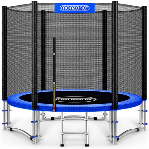 MONZANA® Trampolin Ø 244 cm TÜV Rheinland GS Zertifiziert Komplettset inkl. Sicherheitsnetz Leiter Randabdeckung & Zubehör Kindertrampolin Gartentrampolin