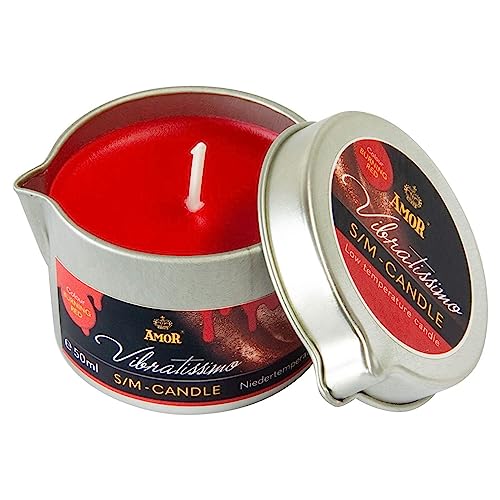 Vibratissimo S/M Kerze Burning Red 50 ml I Niedertemperatur in rot I hochwertiger Kerzenwachs geruchlos I Tropfkerze für Erotik Spiele I romantische Massagekerze für Paare I Wax Candle