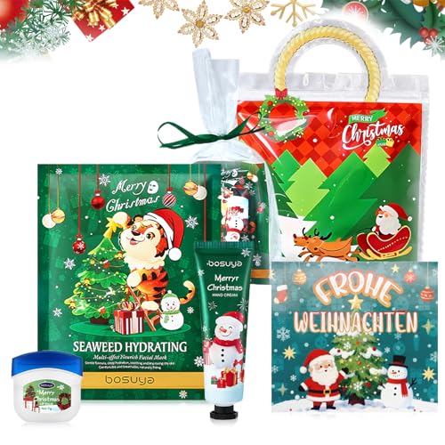 5 Stück Weihnachtsgeschenke Kleine Kit mit Lippenbalsam,Gesichtsmasken,Weihnachten Handcreme,Weihnachtskarten und Aufbewahrungstaschen，Weihnachtsgeschenke für Frauen Mädchen
