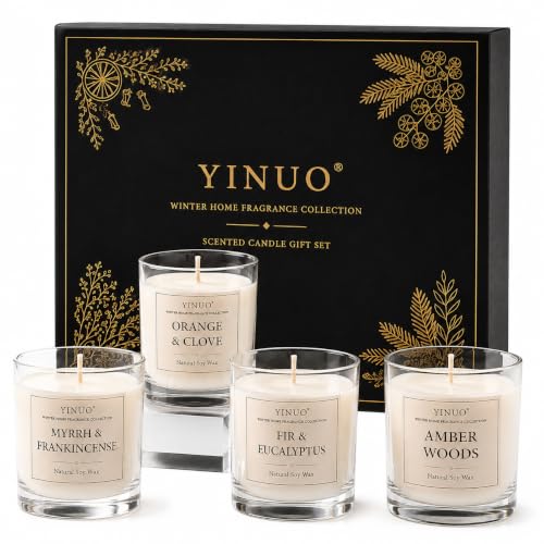 YINUO Duftkerzen Geschenkset, 4 x 120 g, warme Winterdüfte
