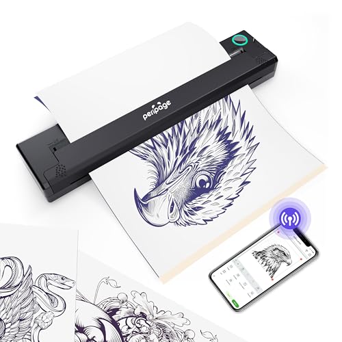 PeriPage P90 Wireless Tattoo Stencildrucker, Thermal Tattoomaschine mit Tattoo Vorlagenpapier, tragbarer Tattoodrucker Kit kompatibel mit Telefon, Tablet & PC(Dark Schwarz)