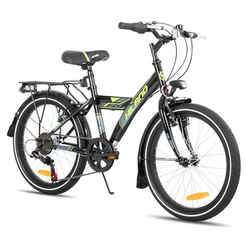 HILAND 20 Zoll Kinderfahrrad Mountainbike für Kinder Jungen Mädchen ab 6 7 8 9 10 Jahren mit 6 Gang Schaltung, Ständer, Schwarz