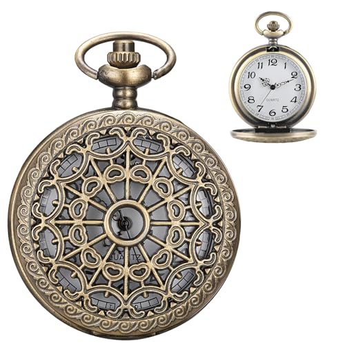 Cerioll Vintage Taschenuhr Mit Kette, Quarz Taschenuhr, Antik Kettenuhr Mit Arabisch Ziffern, Für Damen, Herren, Vater, Opa, Geburtstag Jahrestag (Bronze)