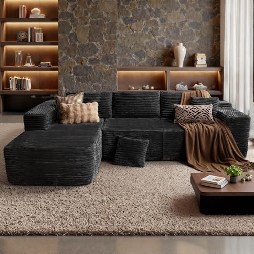 Aivermeil Modulares L Form Ecksofa mit Schlaffunktion 282cm Schwarz